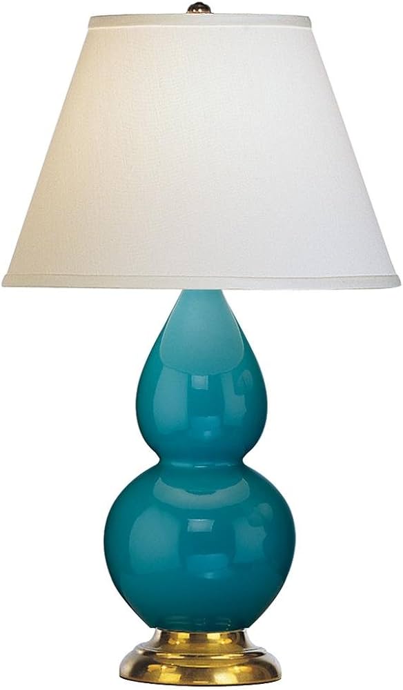 Robert Abbey 1771X Lamps with Pearl Dupioni Fabric Shades, Peacock